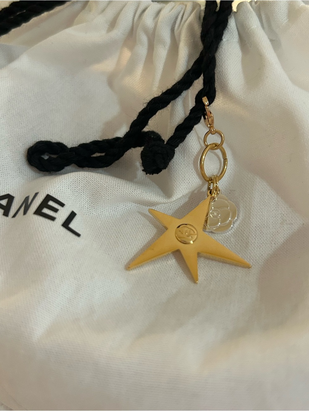Chanel Ltd. Ed. Gold Star & Iconic Camellia Flower Bag Charm /Keyring
